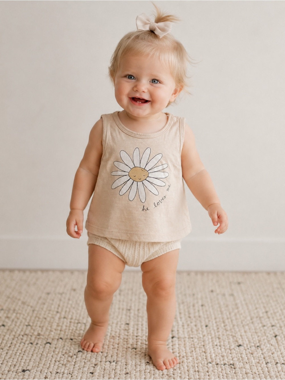 Rylee + Cru Daisy “He Loves Me” Tank Top Beige Floral Graphic | Size 6-12M